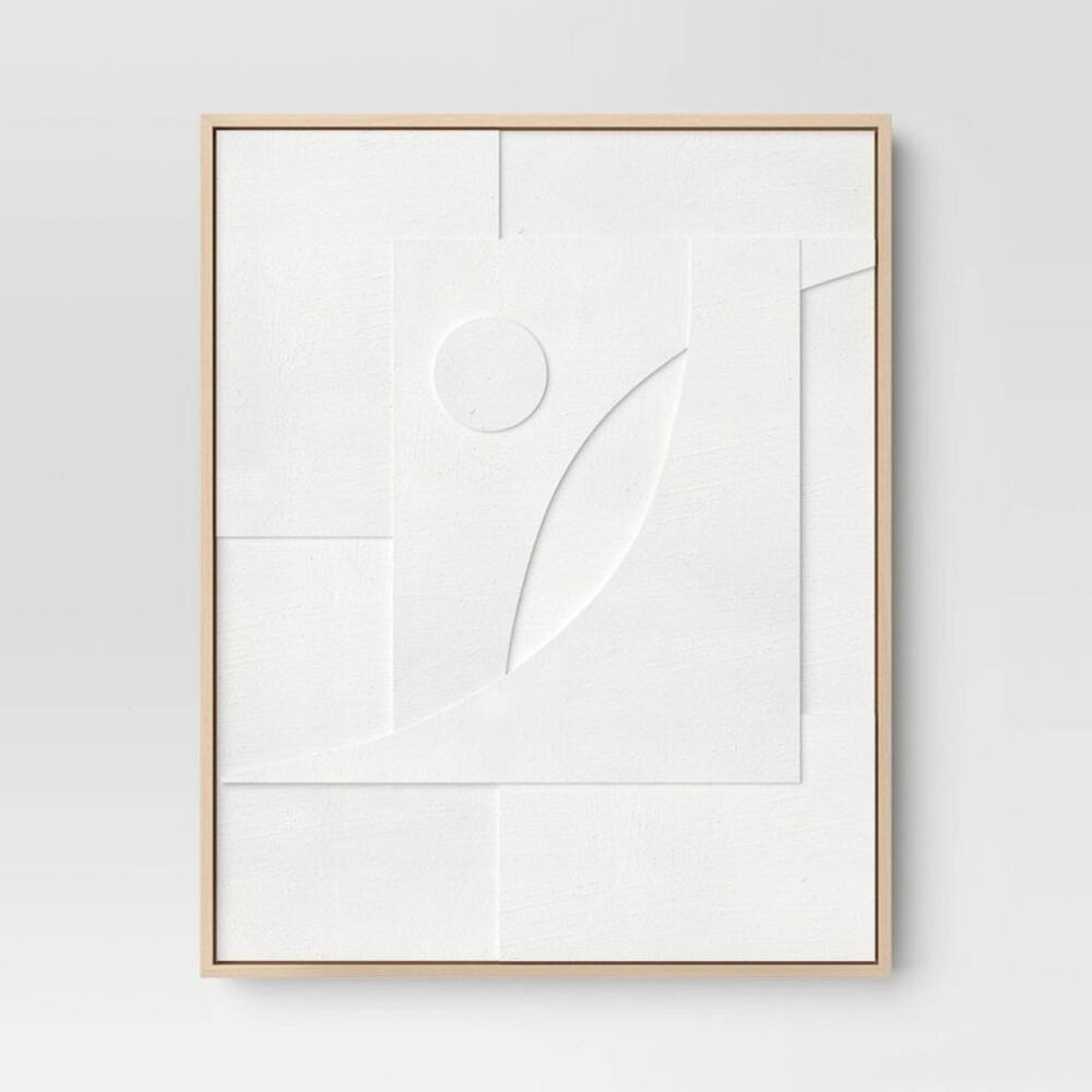 Open Box - Threshold - 24" x 30" 3D Framed Wall Sculpture with Sand textu White